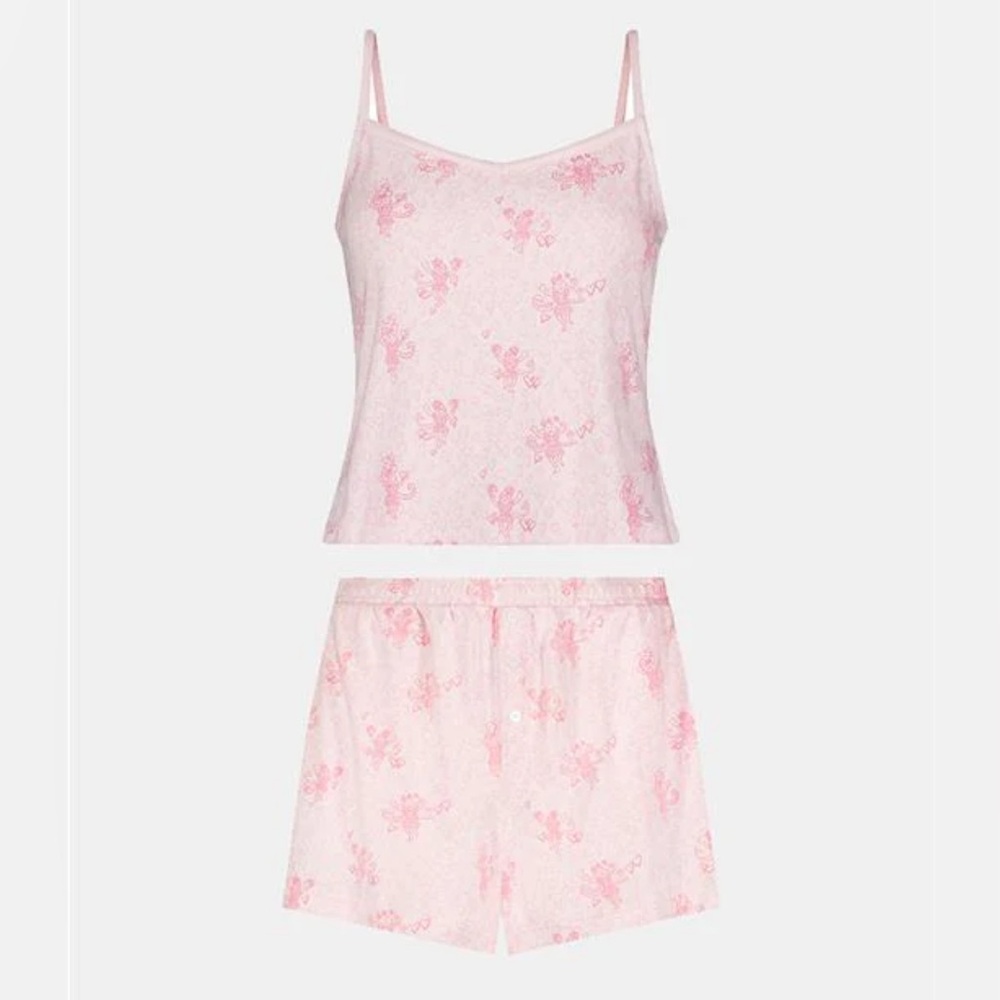 LoveShackFancy x Roller Rabbit, Cupids Kiss Boxer Cami Set, Blush, XXS